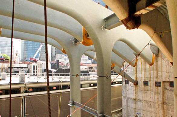 Photograph of the connectors in the Santiago Calatrava-designed transit hub, taken last September via WTCProgress' flickr